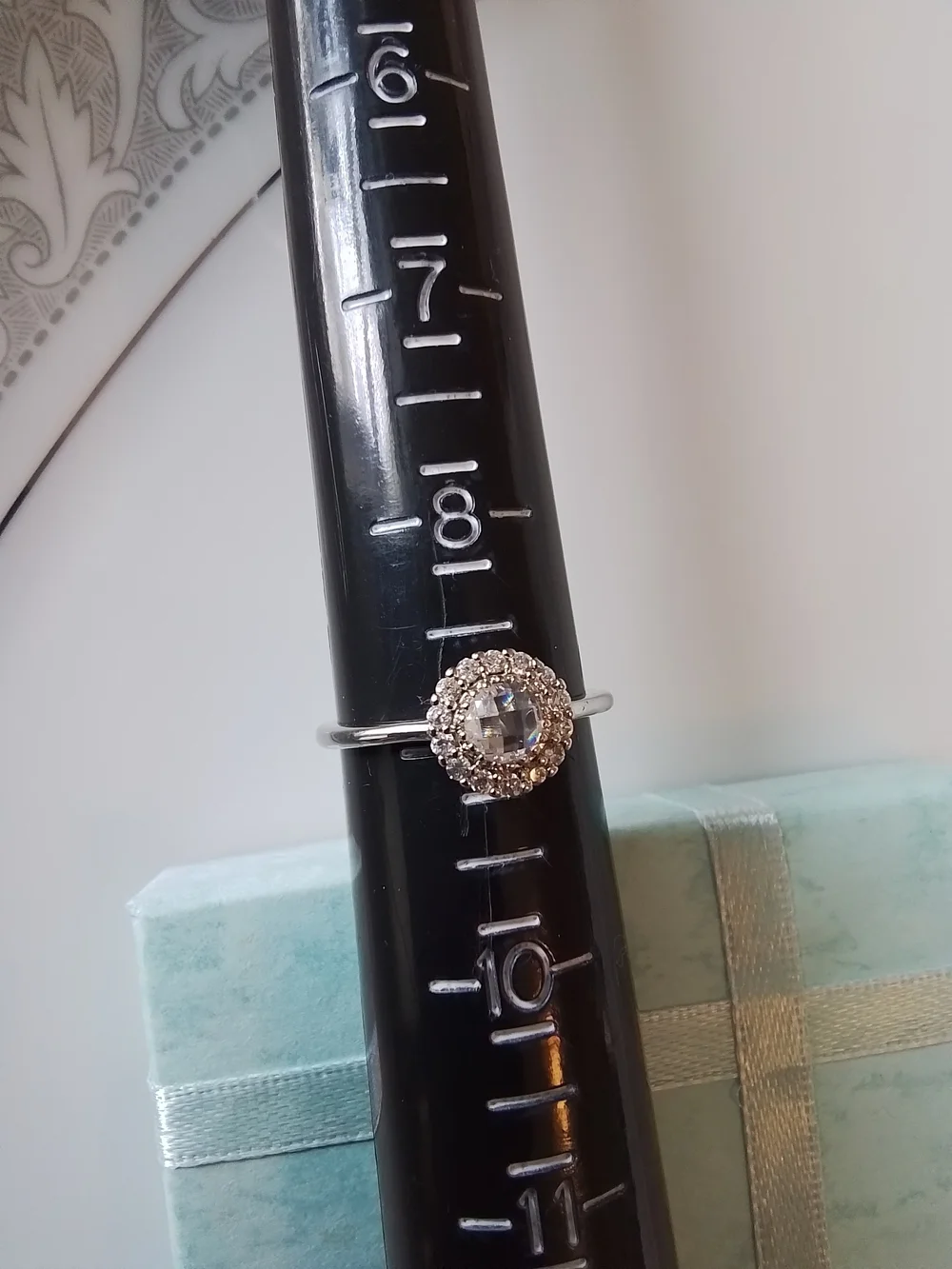 White Gold Plated Clear Crystal Flower Ring Set, Size 9 - Picture 3 of 5
